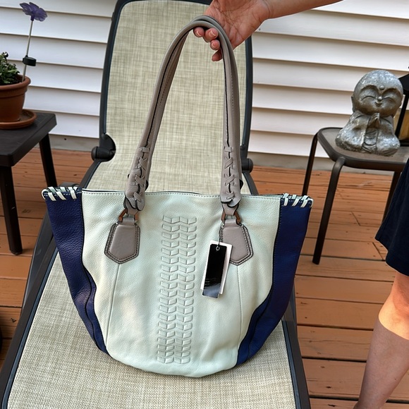 orYANY New Lyssie Braided Leather Tote Shopper Shoulder Handbag BLUE Navy - Picture 9 of 16